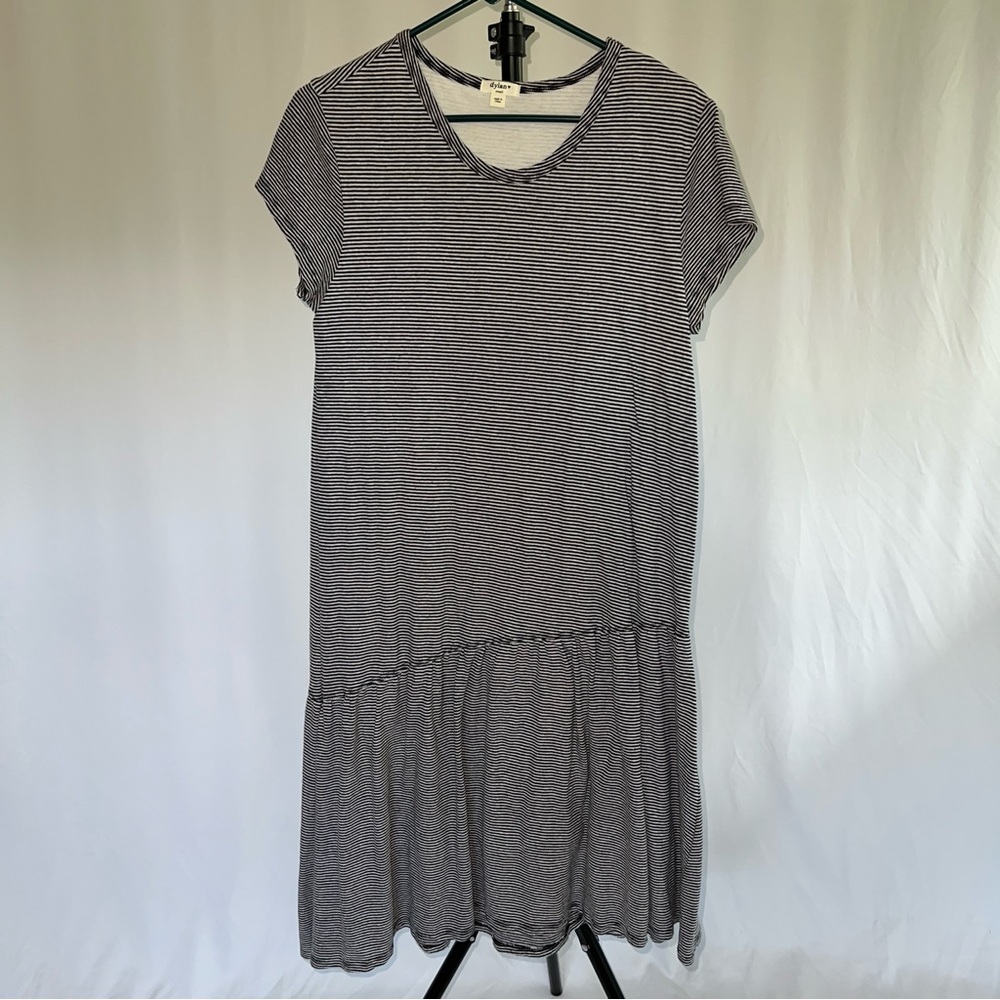 Dylan Black and White Striped Slant-Hem Midi Dress